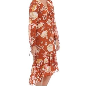 June and Hudson Orange Floral Midi dress Sz S